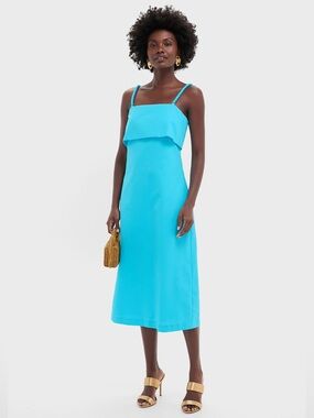 Hyacinth House Aqua Linen Strapless Midi Dress Beaded Strap Summer Event L NWT